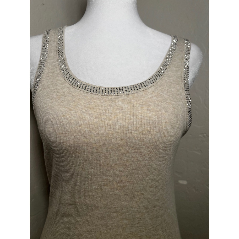 Jeans by Buffalo Womens Ribbed Rhinestone Tank Top Oatmeal Beige Medium